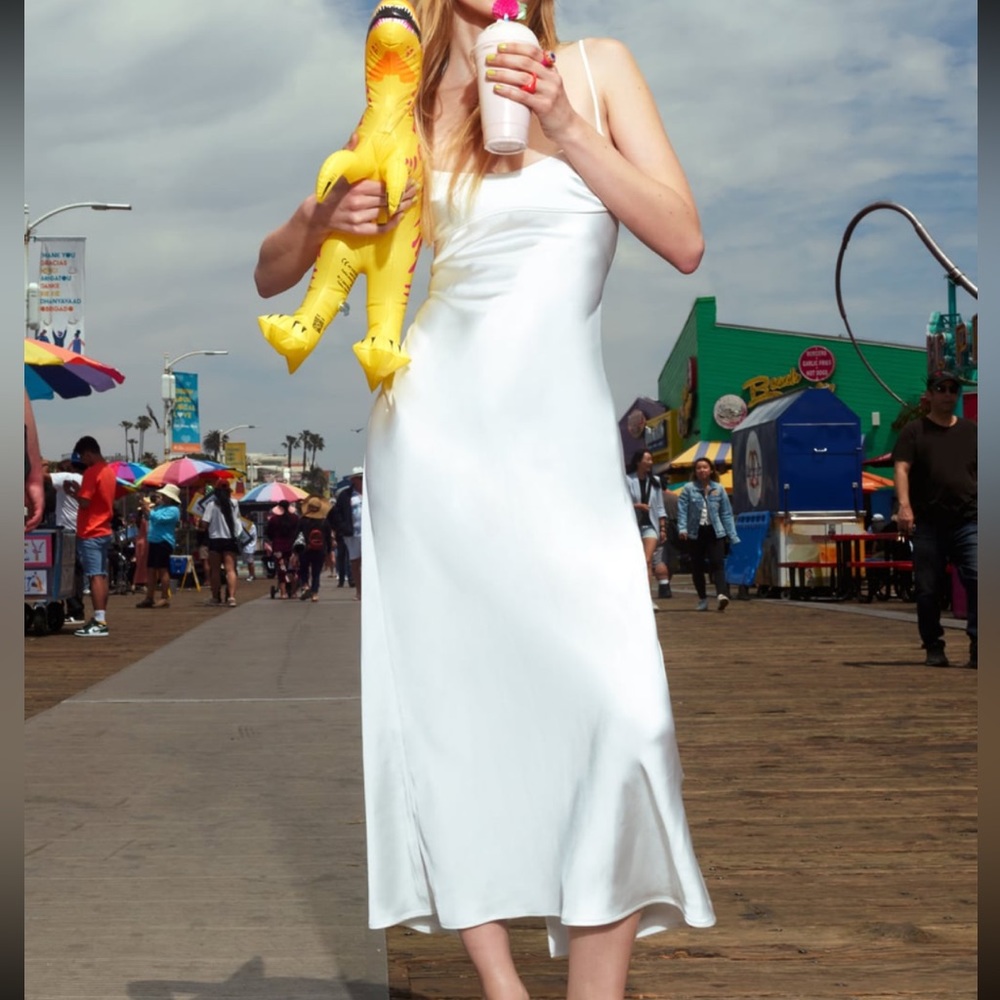 White Satin Effect Cut Out Dress